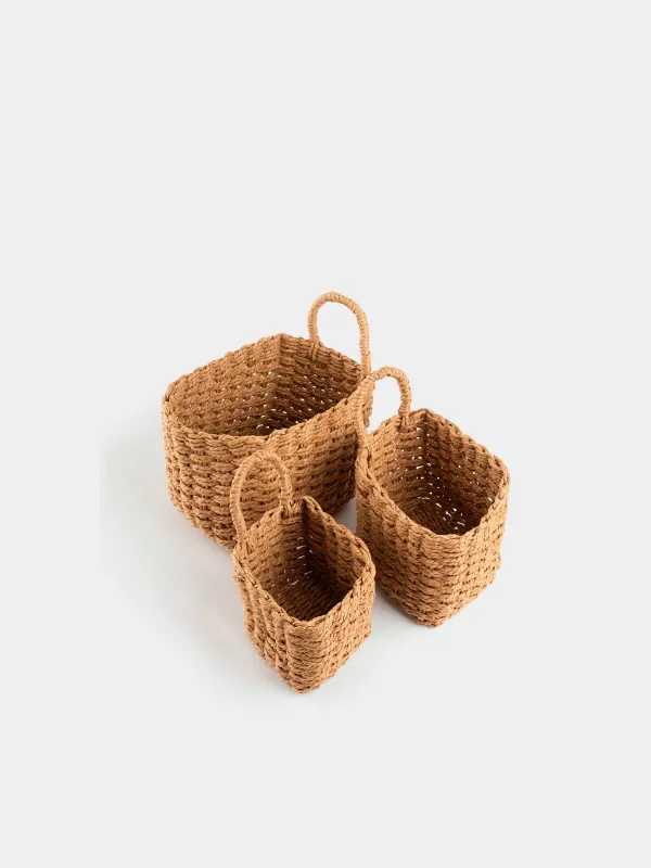 Набор корзин для хранения, 3 шт, плетеный, целлюлоза, квадратный, Braided, image-2