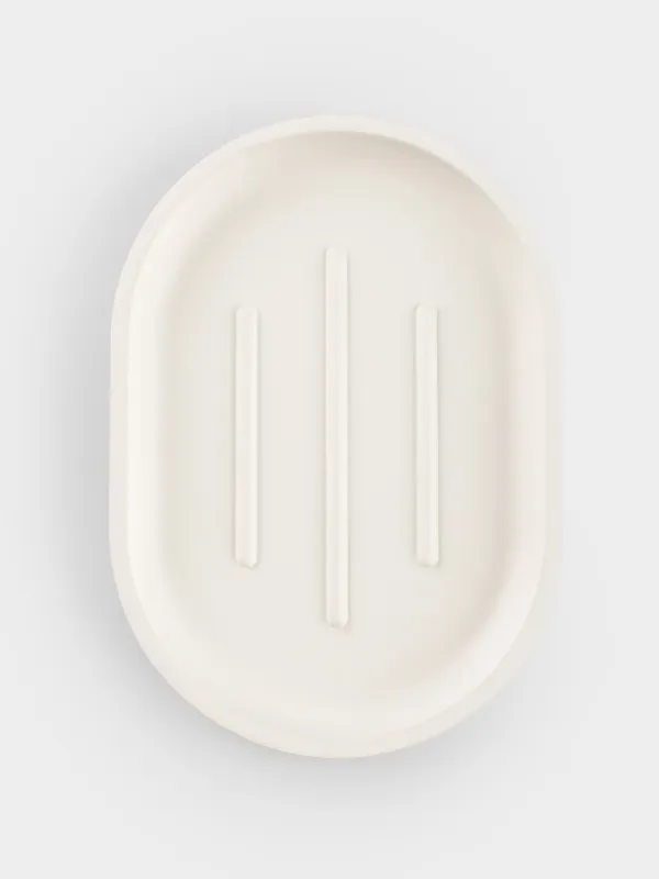 Мыльница, 13х10 см, полирезин, овальная, молочная, White stripes, image-3