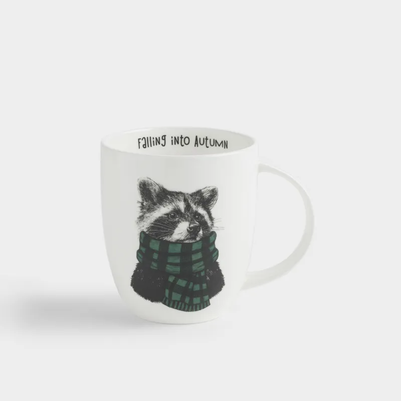 Кружка, 400 мл, фарфор F, белая, Енот в шарфе, Raccoon