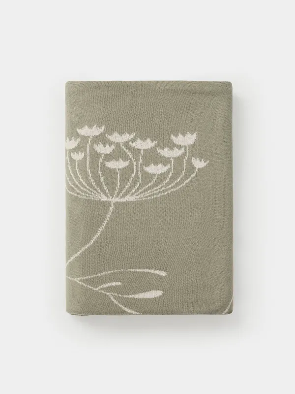Плед, 130х170 см, двусторонний, хлопок, бежево-зеленый, Цветы, Wildflower, image-0