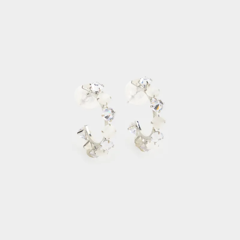 Серьги-пусеты, 3 см, 2 шт, металл/циркон/опал, серебристые, Кристаллы, Jewelry crystal