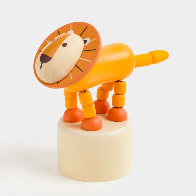 Игрушка, 9х4 см, дергунчик, дерево, желтая, Львенок, Leo, image-0