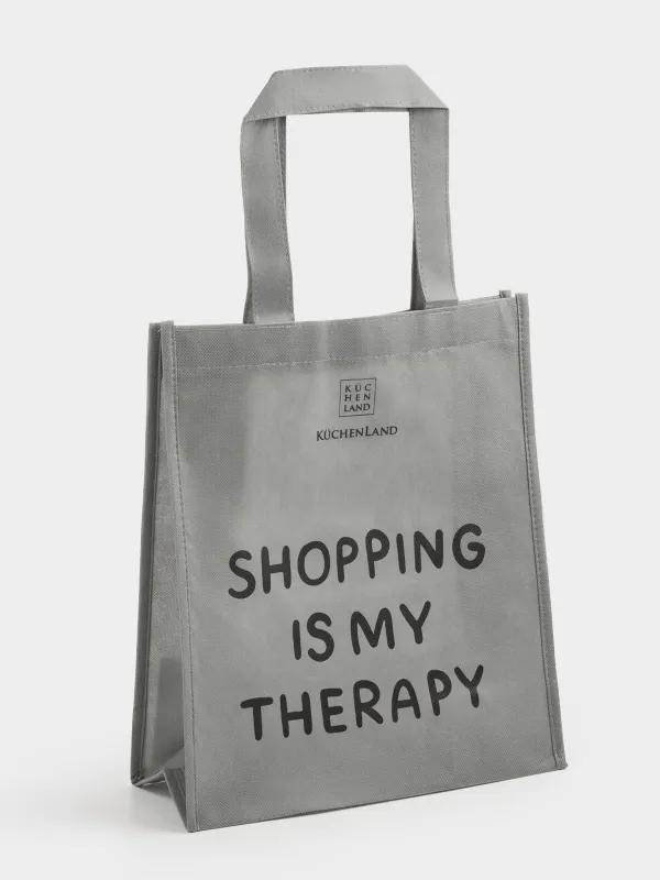 Сумка-шоппер, 55х45 см, полипропилен, серая, Shopping is my therapy, Shopping font, image-3
