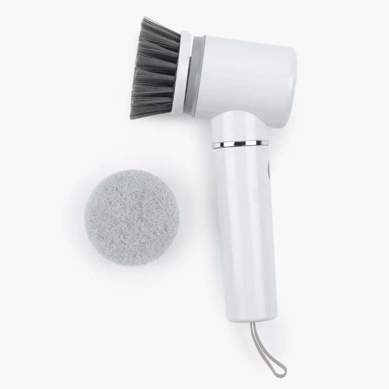 Щетка для уборки, 19 см, 2 насадки, электрическая, пластик, серо-белая, Clean, image-1