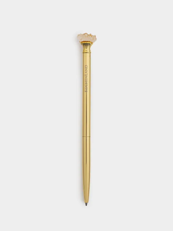 Ручка шариковая, 16 см, с фигуркой, металл, золотистая, Кристалл золотистый, Draw figure, image-0