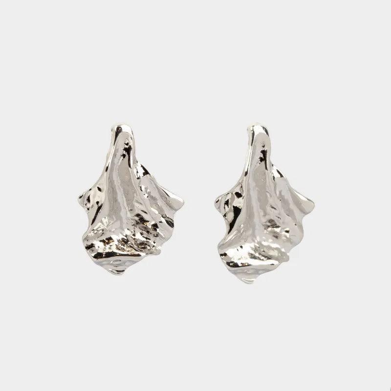 Серьги-пусеты, 5 см, 2 шт, металл, серебристые, Мятый эффект, Jewelry