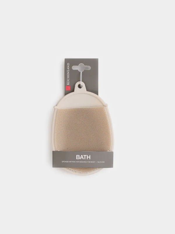 Щетка-варежка для мытья тела, 13 см, двусторонняя, силикон, бежевая, Bath, image-4