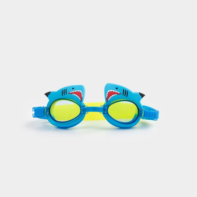 Очки для плавания, 18 см, в футляре, пластик/силикон, желто-синие, Акула, Swim