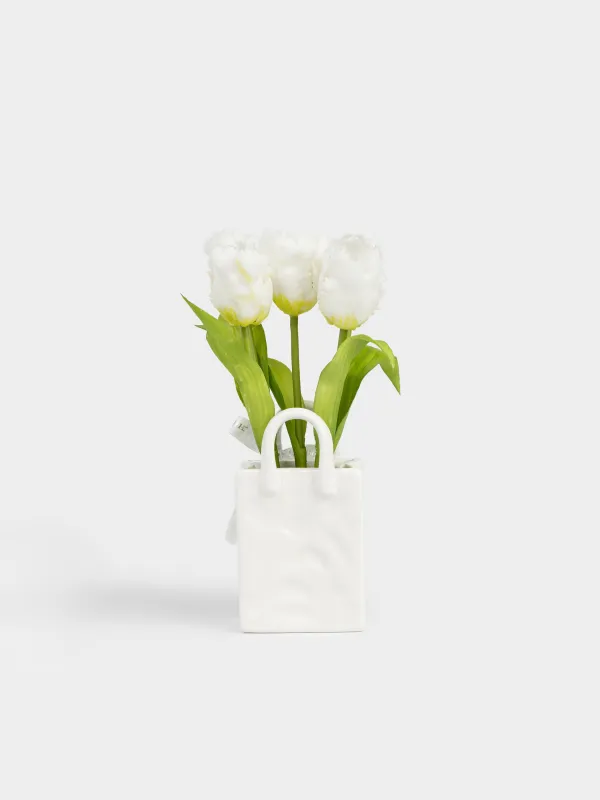 Букет искусственный, 25 см, в вазе, ТПЭ/керамика, Белые тюльпаны, Tulip garden, image-3