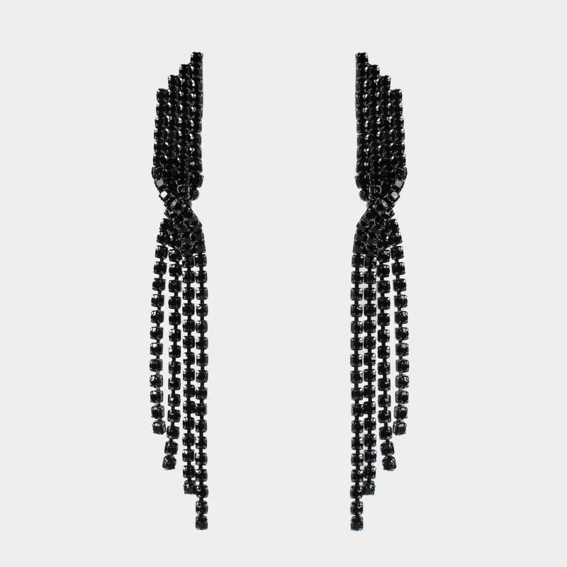 Серьги-пусеты, 9 см, 2 шт, металл/стразы, черные, Кристаллы, Jewelry black
