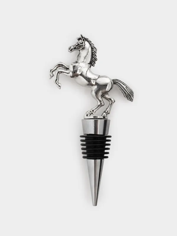 Пробка для винной бутылки, 13 см, металл, серебристая, Конь на дыбах, Horse silver, image-0