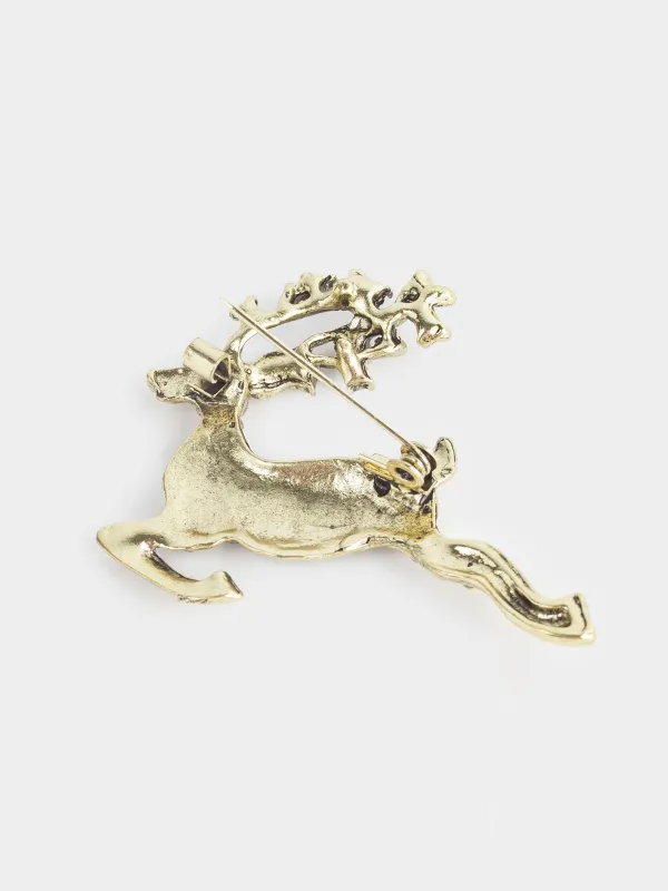 Брошь, 5 см, металл/стразы, золотистая, Олень, Jewelry crystal, image-2