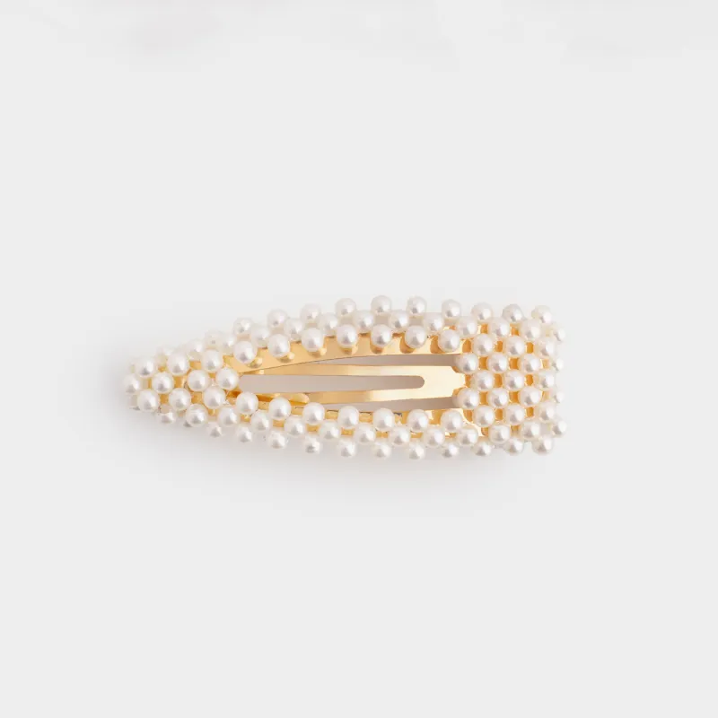 Заколка для волос, 8 см, пластик/металл, молочная, Бусины, Pearl