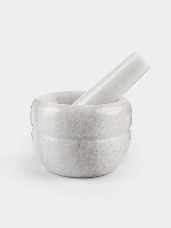 Ступка для специй, 10 см, с пестиком, мрамор, белая, Полоса, Marble, image-0