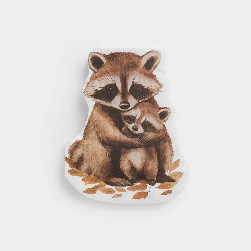 Салфетки бумажные, 27х33 см, 20 шт, фигурные, белые, Еноты, Raccoon