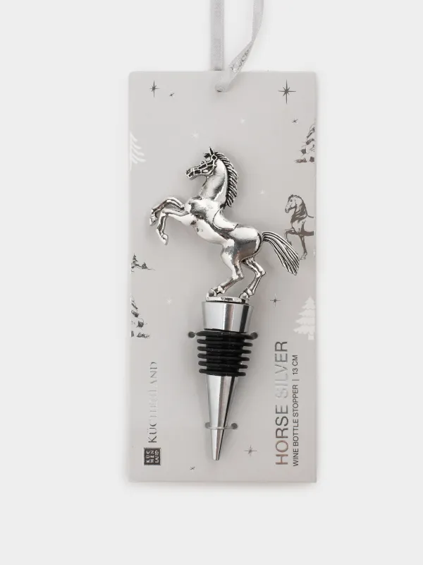 Пробка для винной бутылки, 13 см, металл, серебристая, Конь на дыбах, Horse silver, image-4