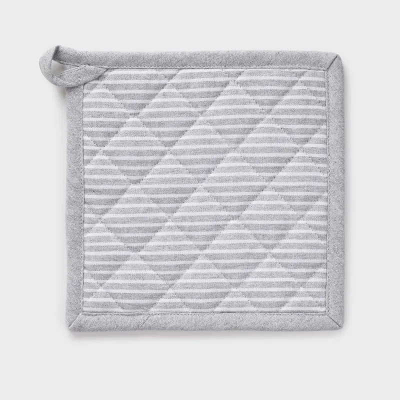 Прихватка, 20x20 см, хлопок, квадратная, светло-серая, Полосы, Stripe kitchen