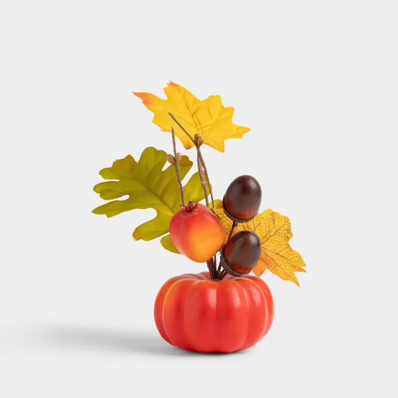 Композиция декоративная, 18 см, пенопласт/полиэстер, Букет в тыкве, Forest symphony decor