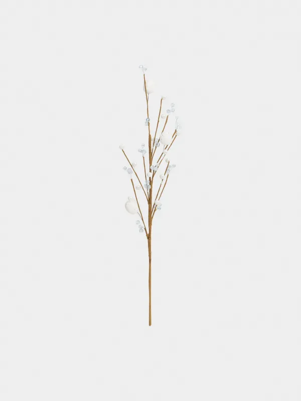 Ветка декоративная, 60 см, Бусины и пасхальные яйца, White Easter decor, image-0