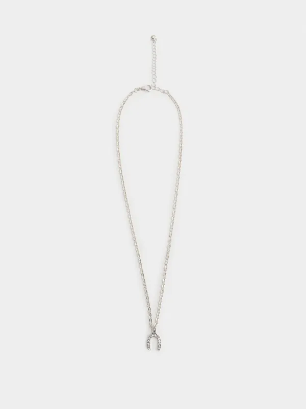 Цепочка, 40 см, с подвеской, металл/стразы, серебристая, Подкова, Jewelry horse, image-0