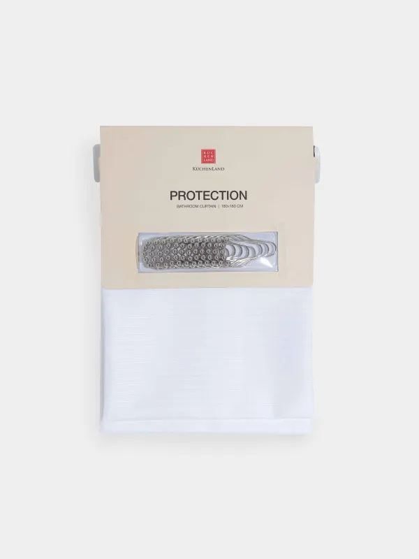 Штора для ванной, 180х180 см, с кольцами, полиэстер/металл, белая, Home, Protection, image-0