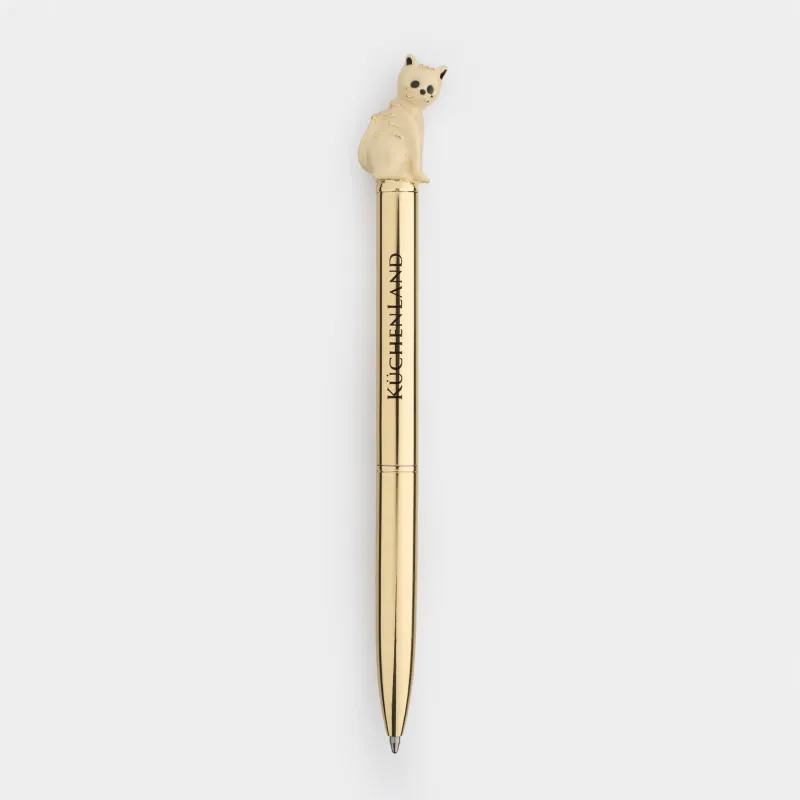 Ручка шариковая, 14 см, с фигуркой, сталь, золотистая, Бежевая кошка, Draw figure