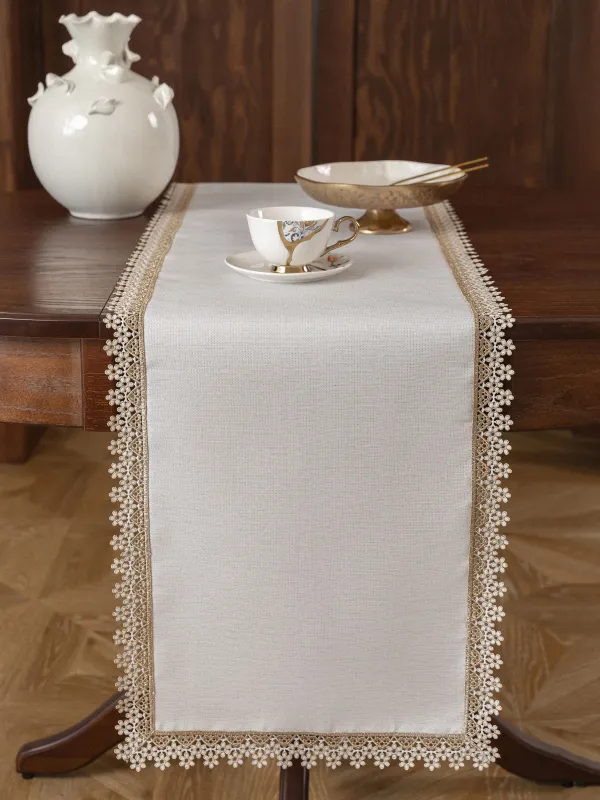 Дорожка настольная, 40х160 см, Цветочное кружево, Flower lace gold, image-2