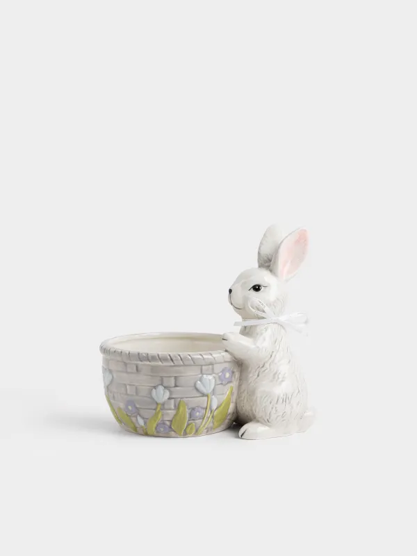 Конфетница, 22х20 см, Кролик с корзиной в цветах, Easter, image-0