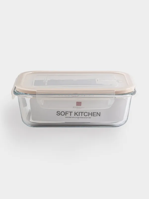 Контейнер, 1 л, с клипсами, с клапаном, стекло Т/пластик, прямоугольный, Soft kitchen, image-5