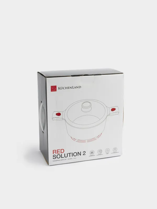 Кастрюля, 24 см, 4,5 л, с крышкой, с покрытием, Solution Red 2, image-6