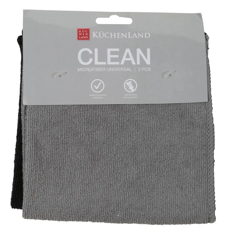 Тряпка универсальная, 30х30 см, 2 шт, микрофибра, черная/серая, Clean, image-0