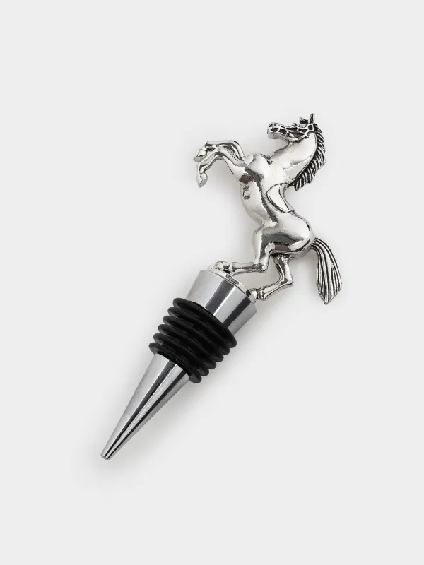 Пробка для винной бутылки, 13 см, металл, серебристая, Конь на дыбах, Horse silver, image-1