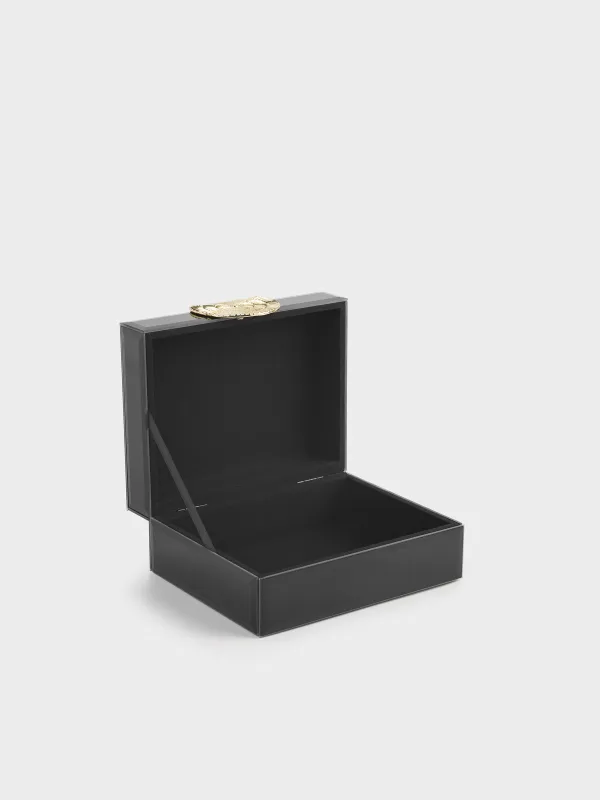 Шкатулка для украшений, 18х14 см, стекло/металл, черная, Glossy black, image-2