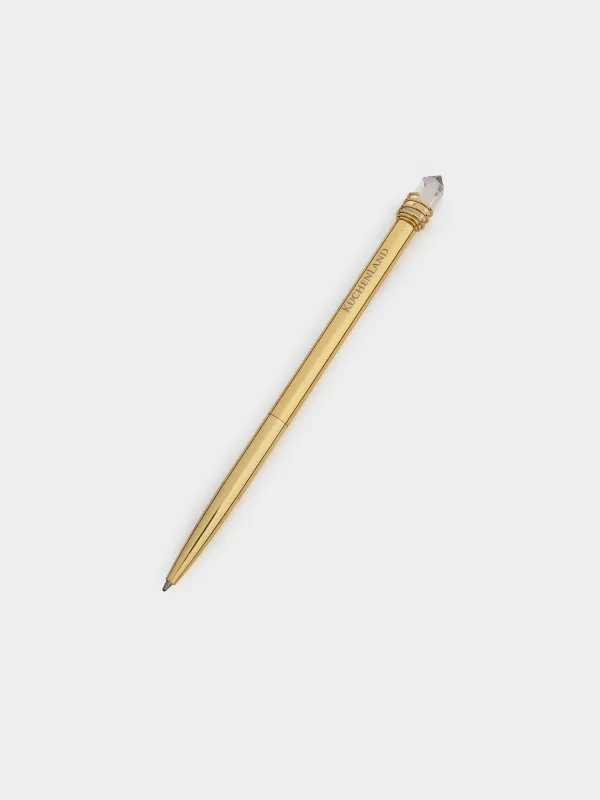 Ручка шариковая, 16 см, с фигуркой, металл, золотистая, Кристалл на пружине, Draw figure, image-1