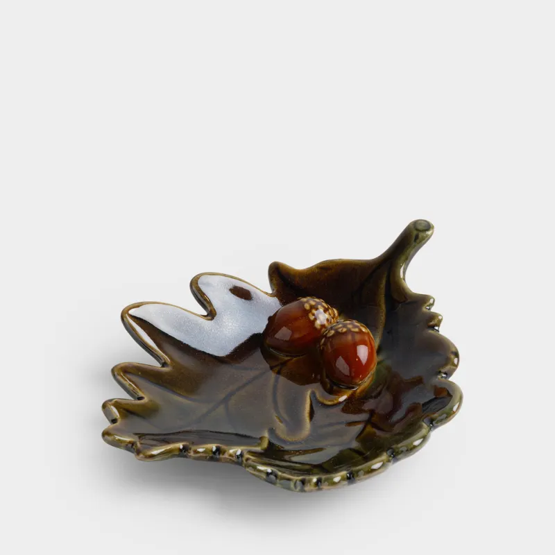 Блюдо, 19х16х5 см, керамика K, зелено-коричневое, Желуди на листьях, Autumn acorn, image-0
