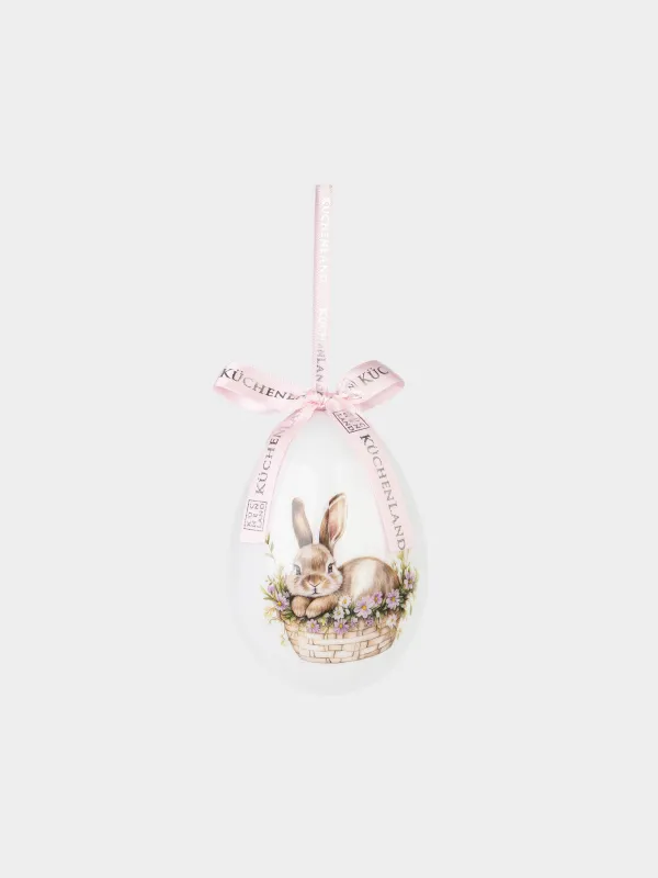 Подвеска, пасхальное яйцо, 10 см, пенопласт, Кролик в корзинке, Easter, image-0