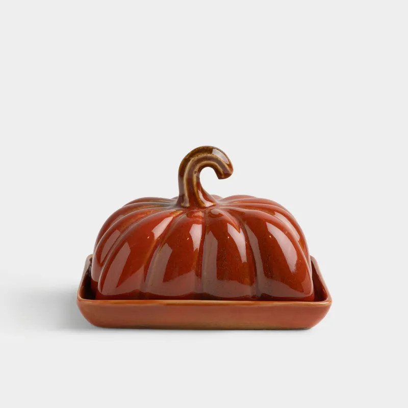 Масленка, 16 см, керамика K, прямоугольная, оранжевая, Тыква, Autumn gourds, image-0