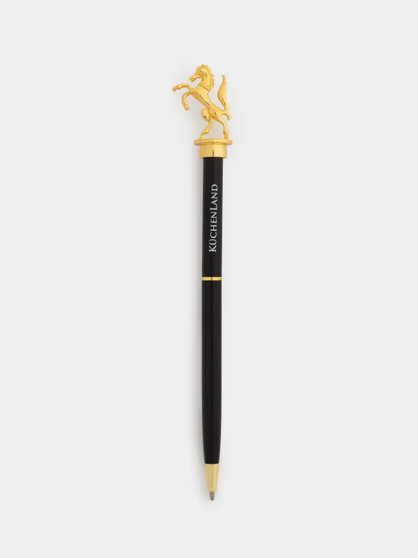 Ручка шариковая, 15 см, с фигуркой, сталь, черная, Конь, Draw figure, image-0