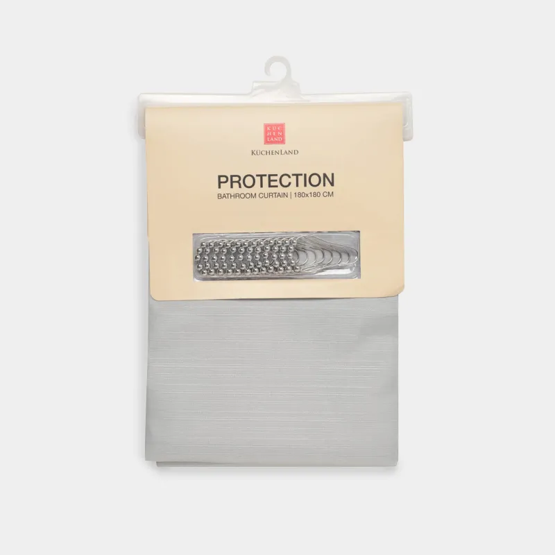 Штора для ванной, 180х180 см, с кольцами, полиэстер/металл, серая, Protection