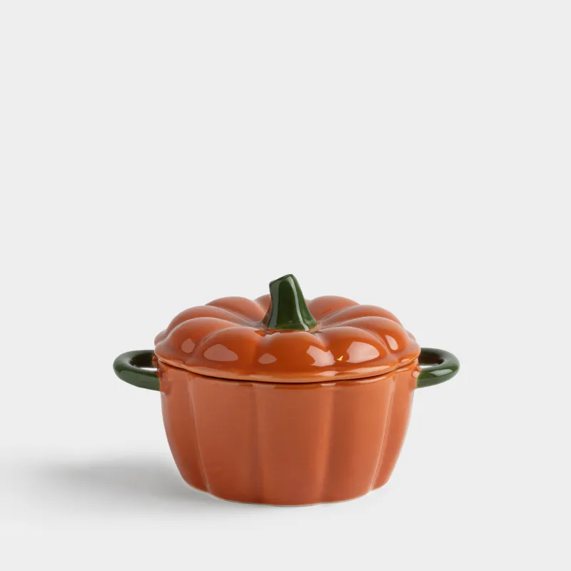 Кокотница, 11 см, 280 мл, с крышкой, керамика K, оранжево-зеленая, Тыква, Gourd