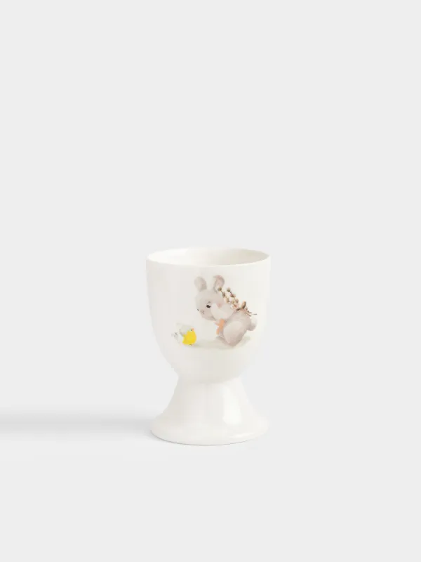 Подставка для яйца, детская, 7 см, фарфор N, белая, Кролик с цыпленком, Easter kids, image-0