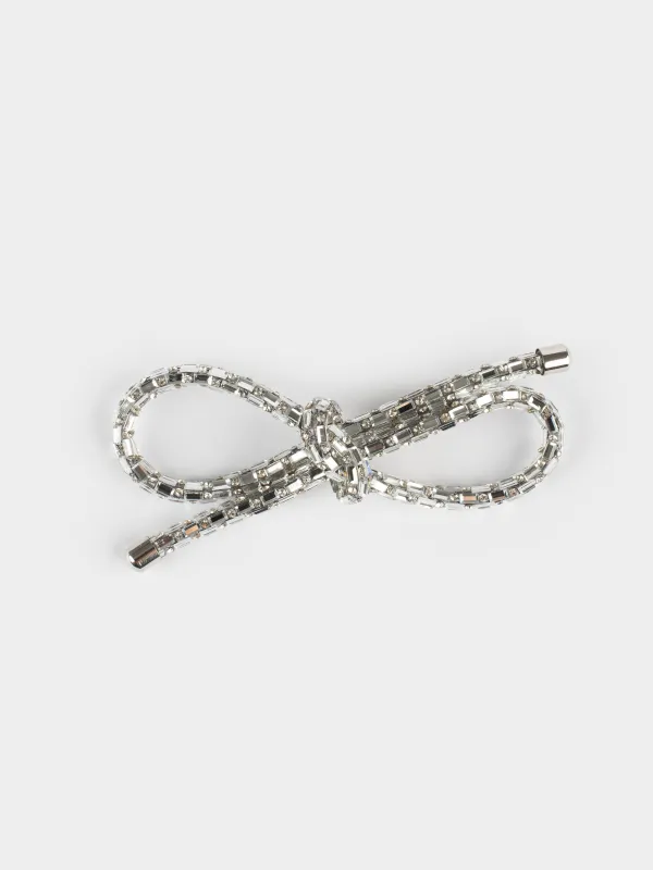 Заколка для волос, 12 см, стекло/металл, серебристая, Бант, Hair crystal, image-0