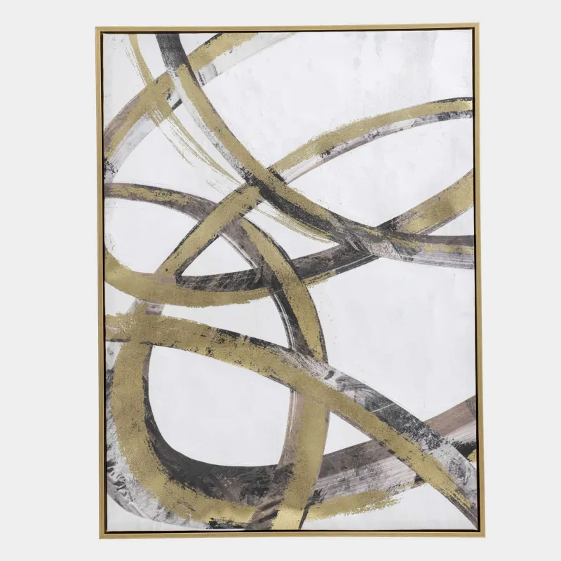 Картина в раме, 75х100 см, холст, золотисто-коричневая, Абстрактные линии, Abstract