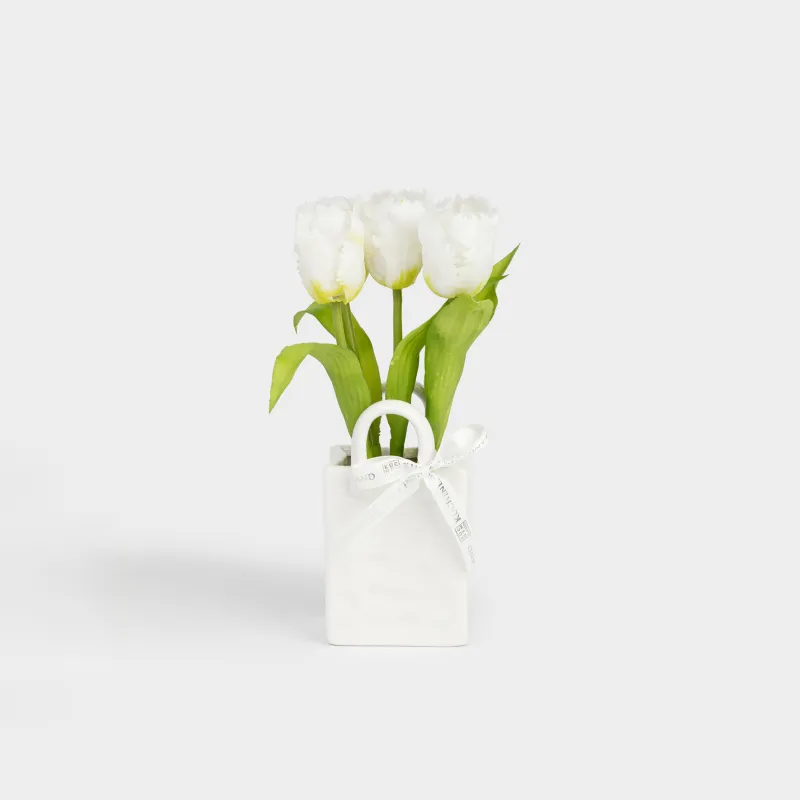 Букет искусственный, 25 см, в вазе, ТПЭ/керамика, Белые тюльпаны, Tulip garden