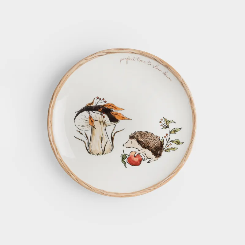 Тарелка закусочная, 22 см, керамика, молочная, Еж с яблоком и гриб, Forest hedgehog