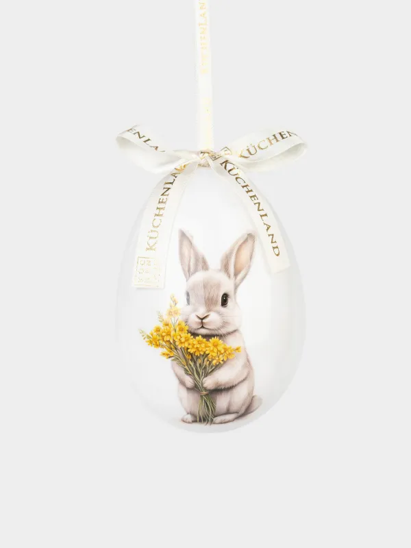 Подвеска, пасхальное яйцо, 10 см, пенопласт, Кролик с цветами, Easter, image-1