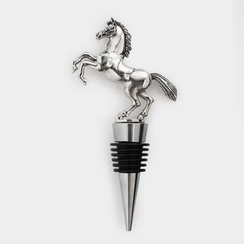 Пробка для винной бутылки, 13 см, металл, серебристая, Конь на дыбах, Horse silver