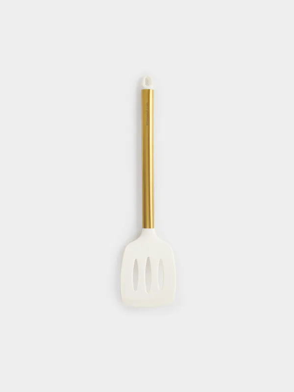 Лопатка, 35 см, с прорезями, силикон/сталь, молочная, Bello gold, image-0