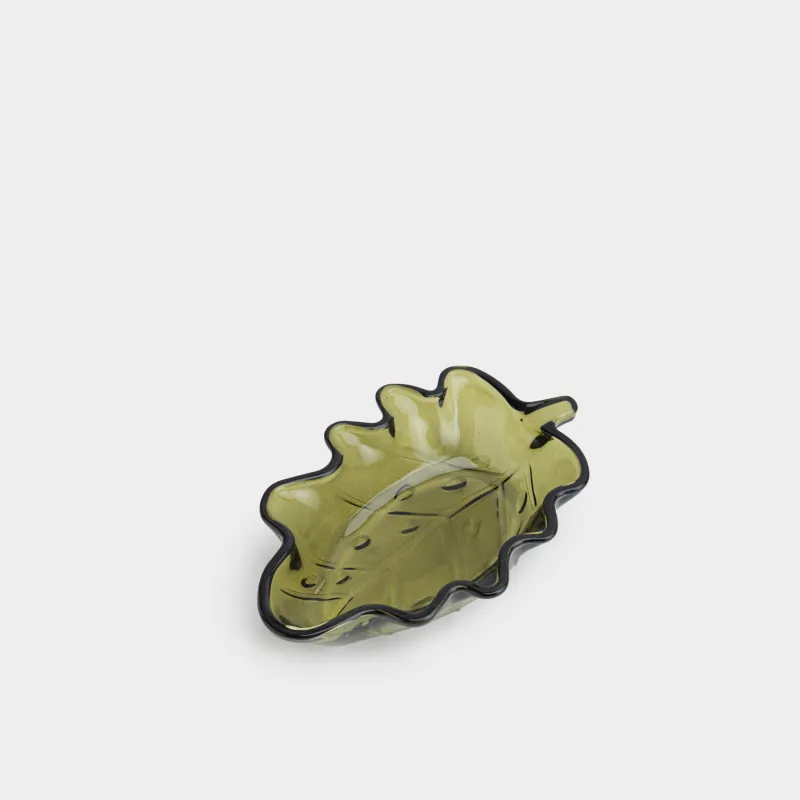 Блюдо, 15х10x3 см, стекло, зеленое, Лист, Leaves