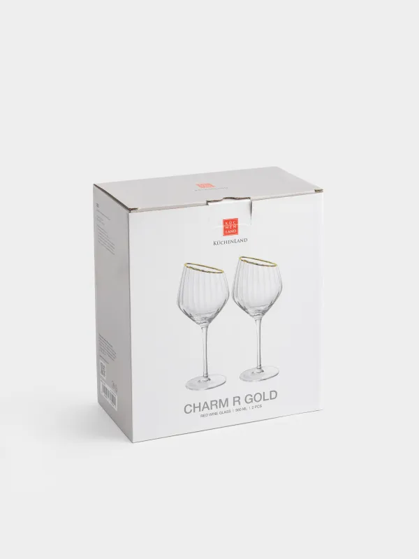 Бокал для красного вина, 2 шт, с золотистым кантом, Charm R gold, image-6